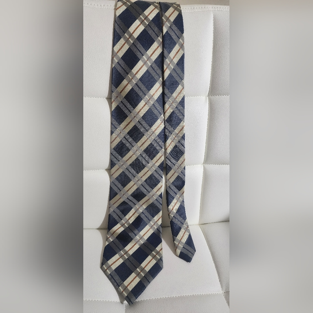 Valerio Garati Classic Plaid Men's Tie - Navy and Beige 45"